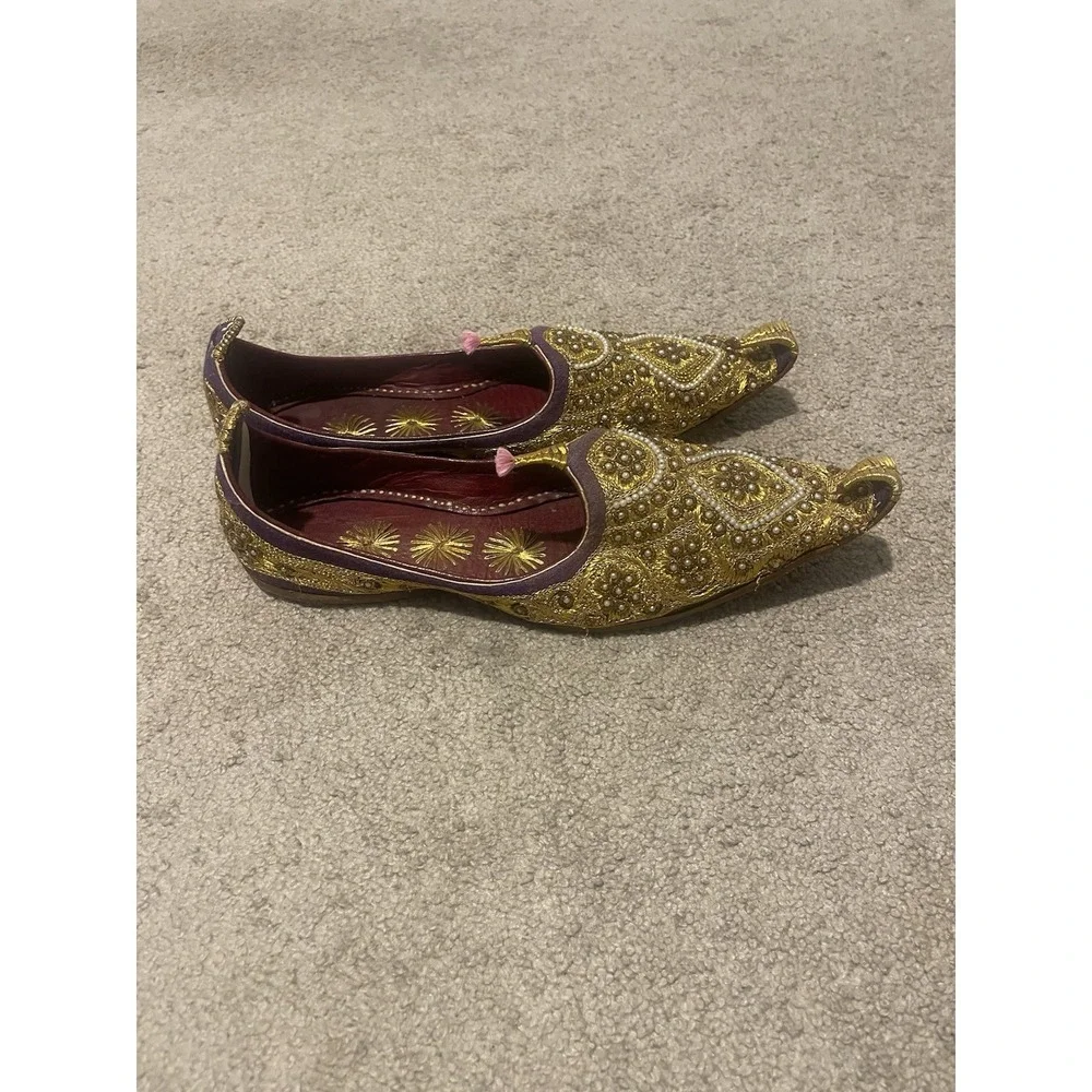Men's Indian Mojari Jutti Shoes Sz 9 US Handmade Embroidered Ethnic Slip-On